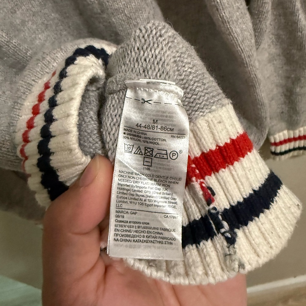 GAP Gray Crewneck Sweater w/ Striped Trim (Men’s M) - Picture 5 of 5